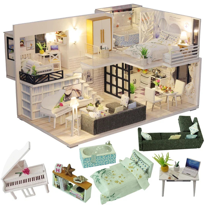DIY Wooden Dollhouse Kit | Complete Craft Gift Set with Furniture
