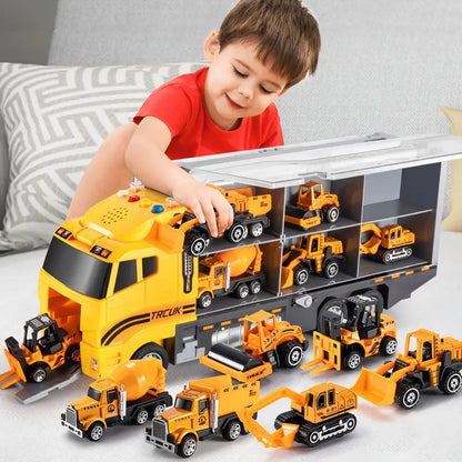 Mini Construction Vehicle Set | Portable Trucks and Excavators with Storage