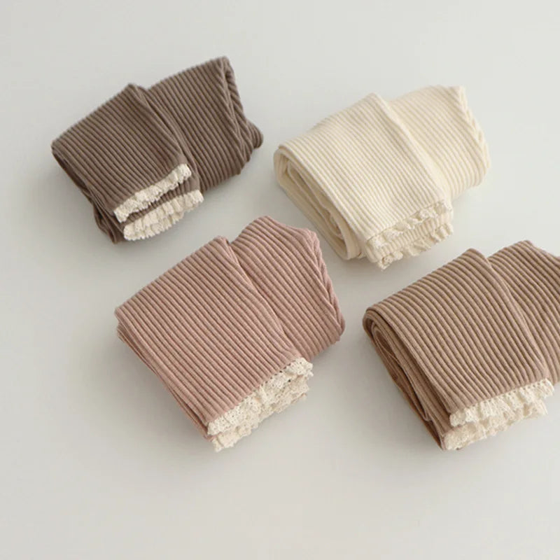 Ribbed Baby Pants | Soft Cotton with Lace Trim