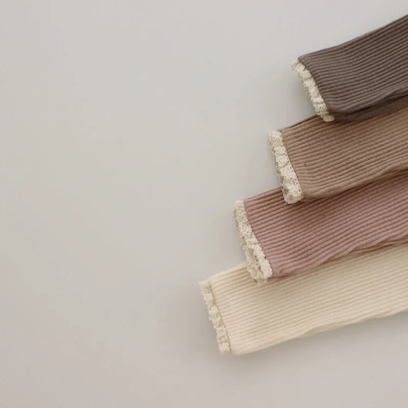 Ribbed Baby Pants | Soft Cotton with Lace Trim