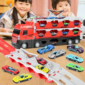 Toy Car Transporter Truck | Includes 8 Miniature Vehicles