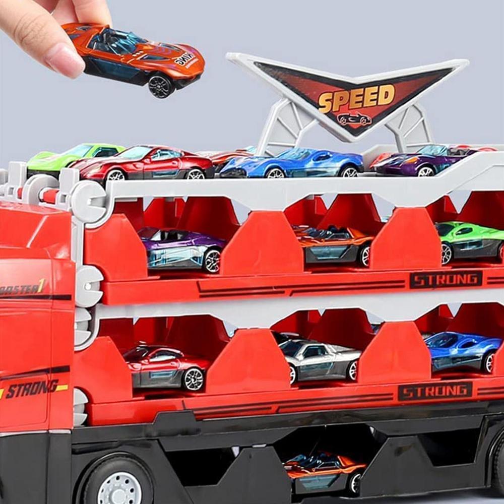 Toy Car Transporter Truck | Includes 8 Miniature Vehicles