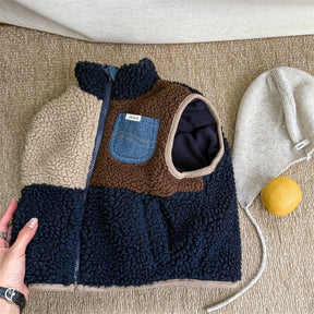 Unisex Kids Bodywarmer Gilet | Soft Sherpa Fleece with Denim Details