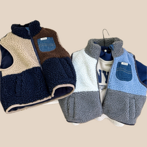 Unisex Kids Bodywarmer Gilet | Soft Sherpa Fleece with Denim Details