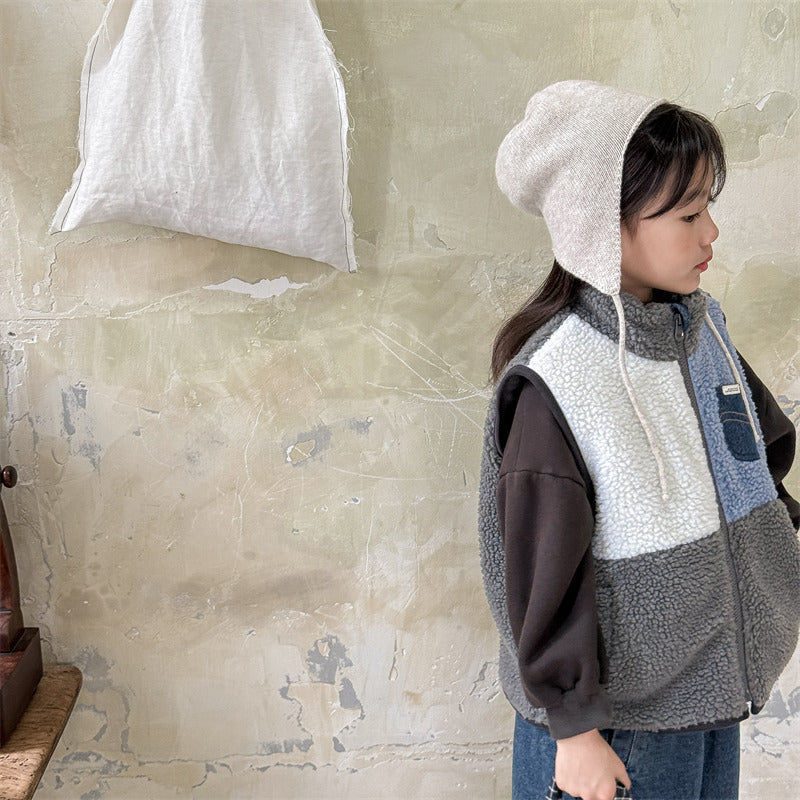 Unisex Kids Bodywarmer Gilet | Soft Sherpa Fleece with Denim Details