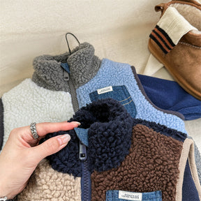 Unisex Kids Bodywarmer Gilet | Soft Sherpa Fleece with Denim Details