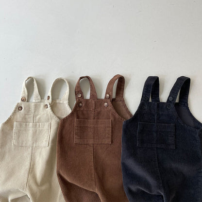Cotton Kids Overalls | Adjustable Straps in Black, Brown, Beige