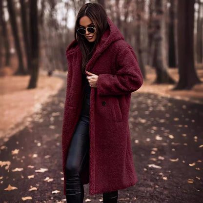 Hooded Wool Winter Coat | Oversized Full-Length Design with Button Closure