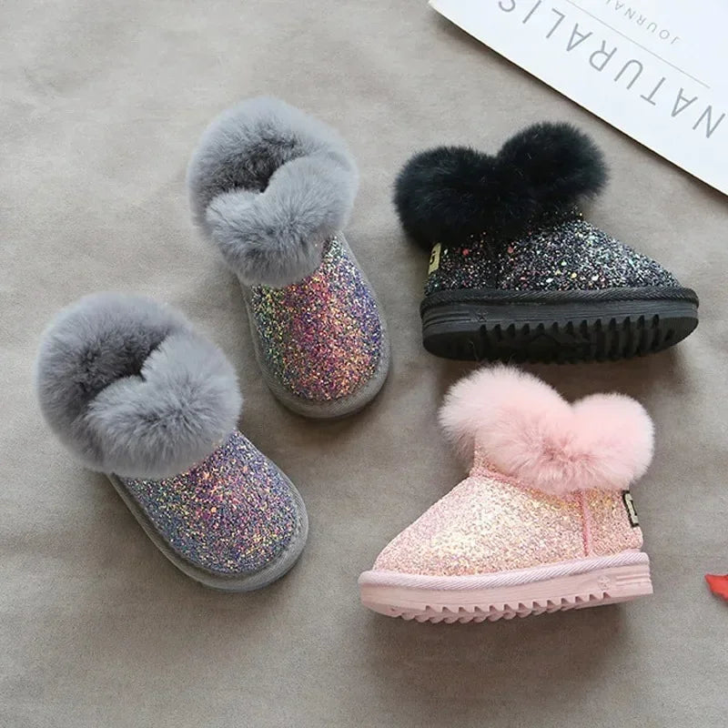 Kids Winter Glitter Boots | Warm Fleece Lining, Easy Wear