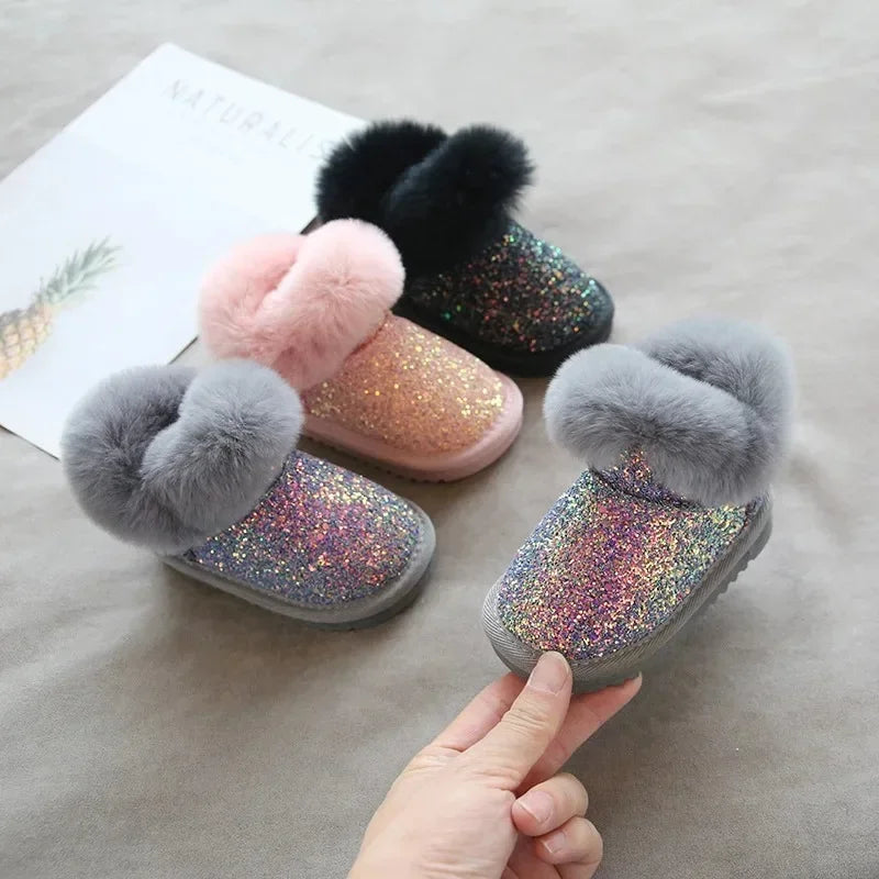 Kids Winter Glitter Boots | Warm Fleece Lining, Easy Wear