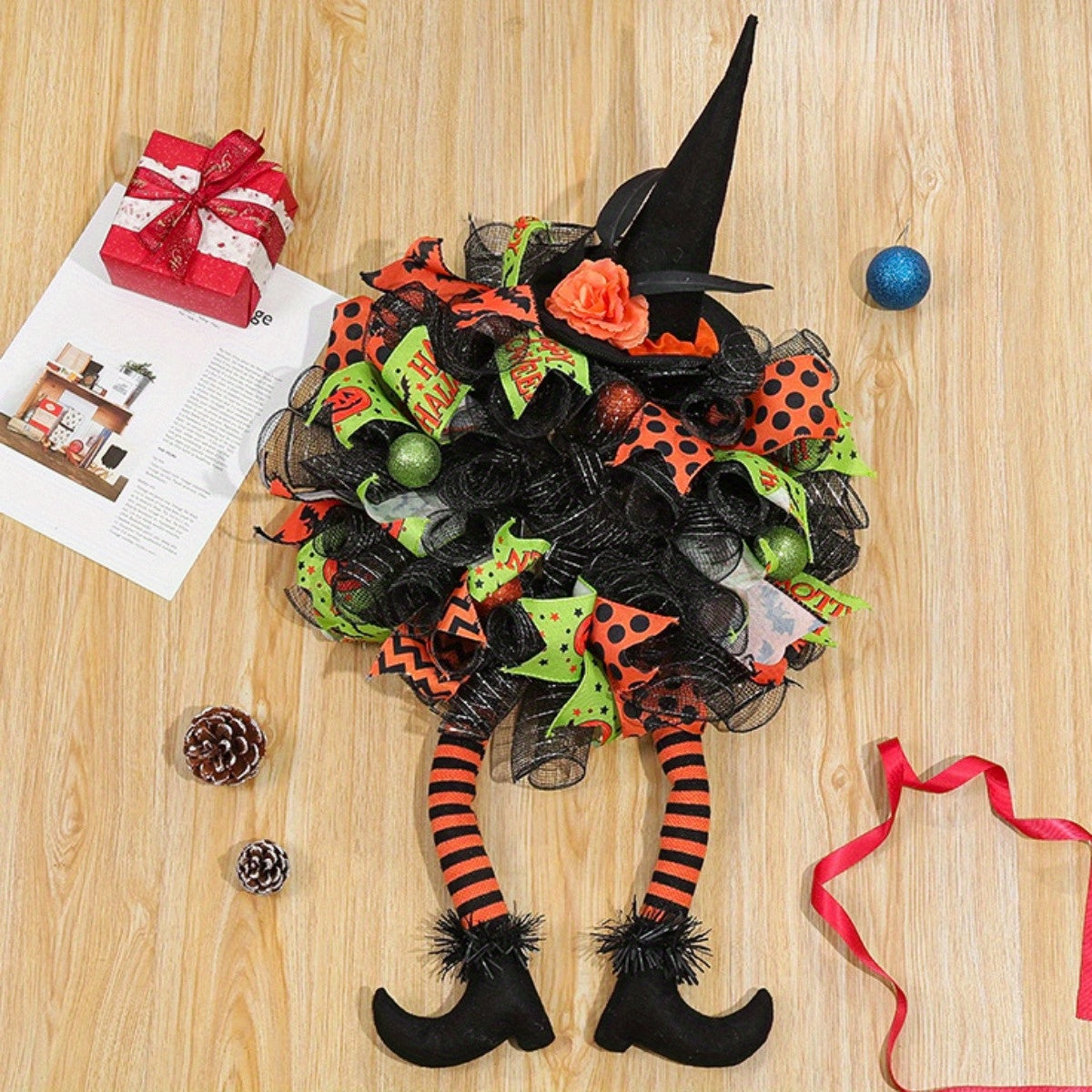 Halloween Witch Wreath | Whimsical Mesh Ribbon Design