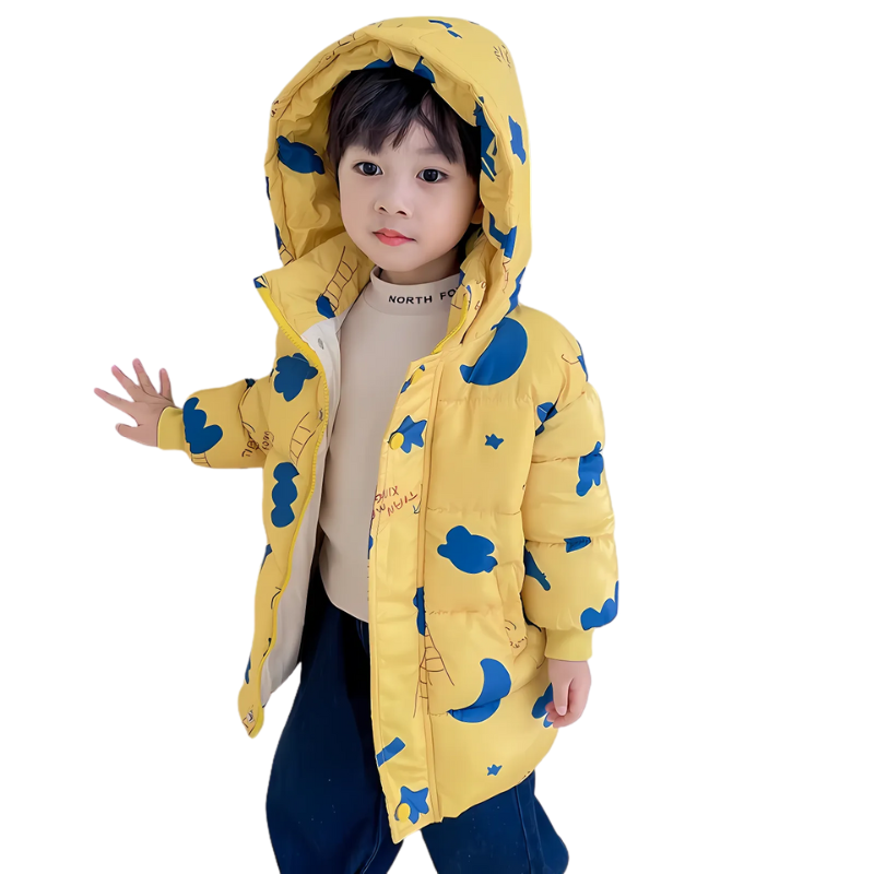 Warm Hooded Coat for Kids | Soft, Playful Cloud Prints