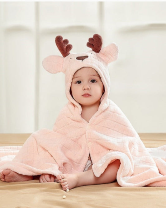 Baby Bath Cape for Infants | Soft Pink Deer Design