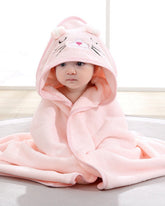 Baby Bath Cape for Toddlers | Soft Pink Cat Design with Snap Buttons