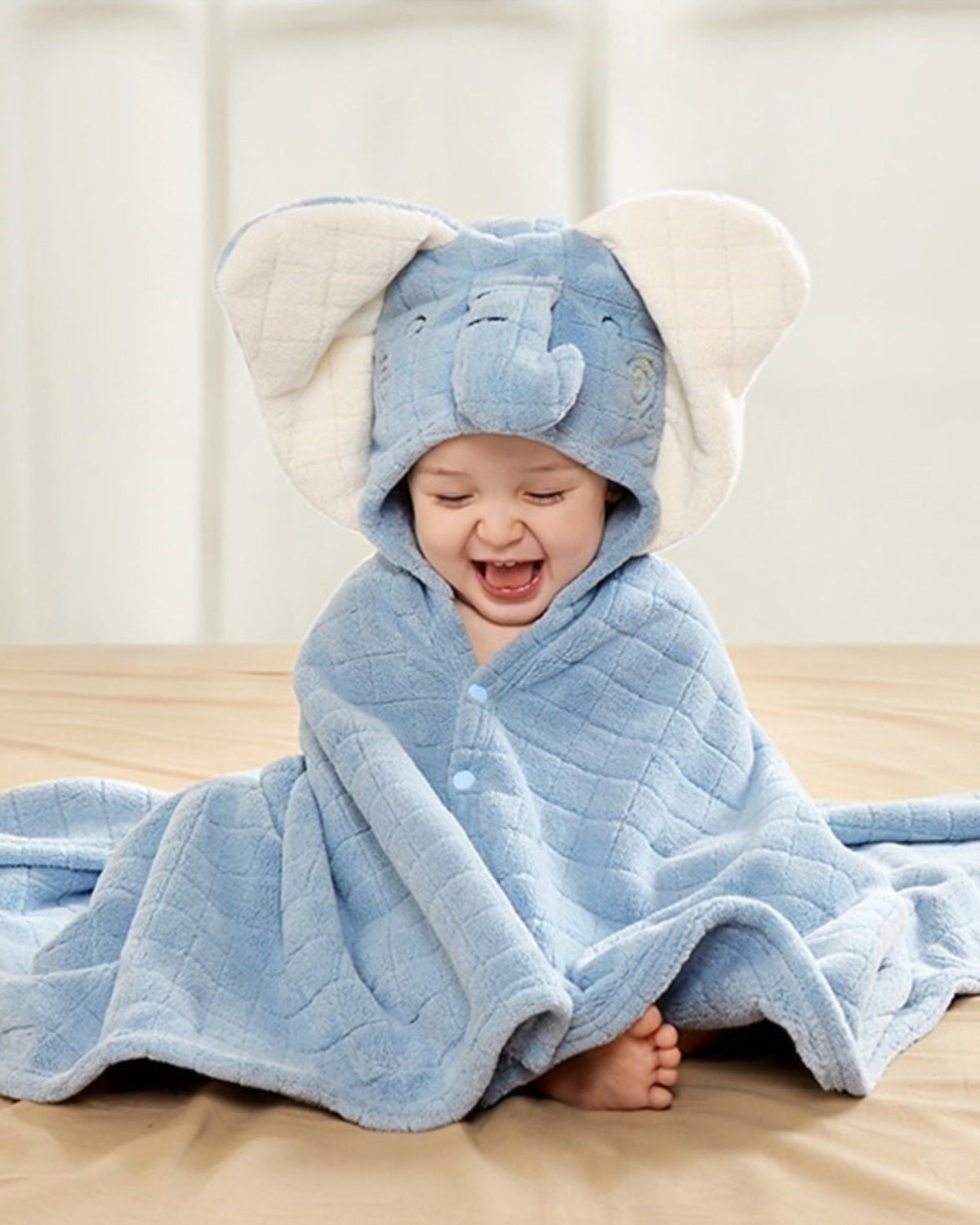 Baby Bath Cape | Soft Pure Cotton Blue Elephant