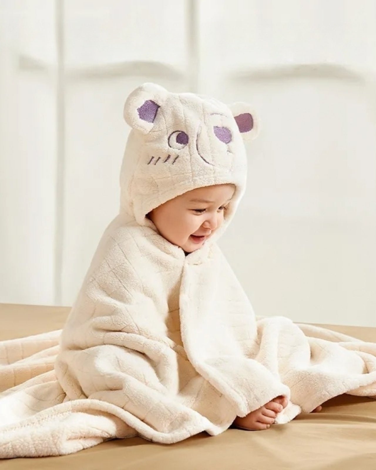 Baby Bath Cape for Infants | Soft Cotton in Beige