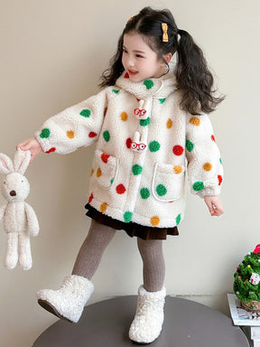 Baby Girls' Lambswool Jacket | Cute Cartoon Dinosaur Design
