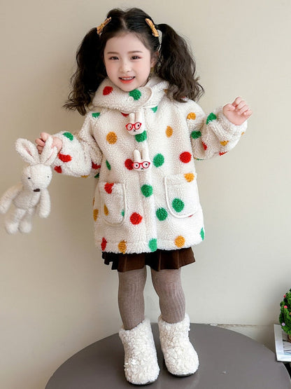 Baby Girls' Lambswool Jacket | Cute Cartoon Dinosaur Design