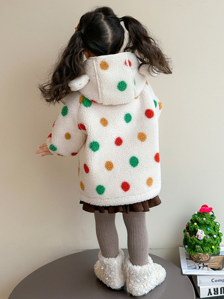 Baby Girls' Lambswool Jacket | Cute Cartoon Dinosaur Design