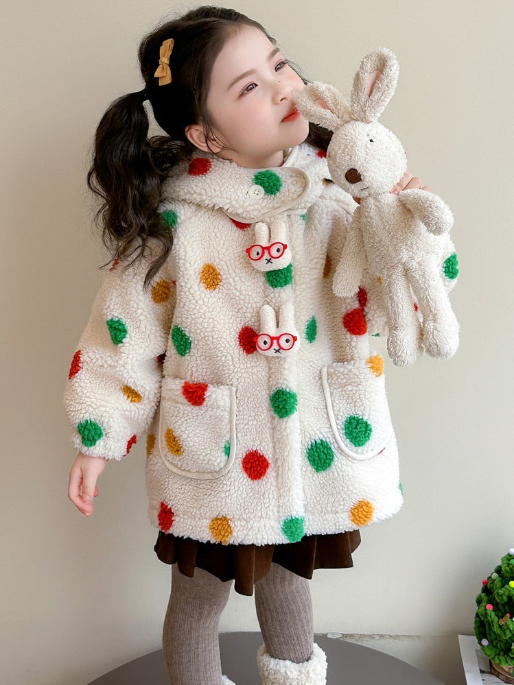 Baby Girls' Lambswool Jacket | Cute Cartoon Dinosaur Design