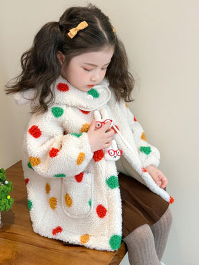 Baby Girls' Lambswool Jacket | Cute Cartoon Dinosaur Design
