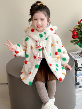 Baby Girls' Lambswool Jacket | Cute Cartoon Dinosaur Design