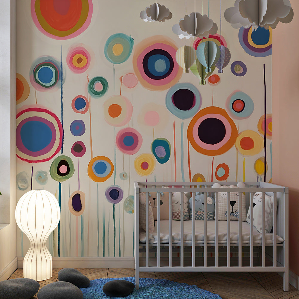Kids-Mundo multicolour floral wall mural on a feature wall in a kids' bedroom