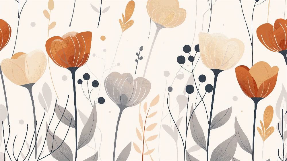 Detailed abstract floral mural wallpaper design pattern in terracotta and cream by Kids-Mundo