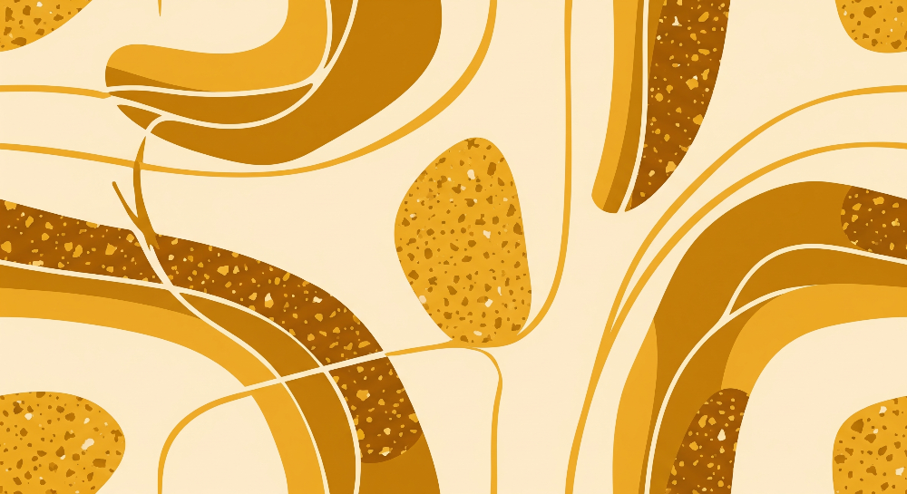 Flat artwork of the Kids-Mundo abstract golden swirl pattern in mustard and terracotta tones