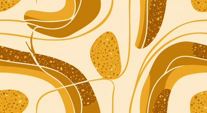 Flat artwork of the Kids-Mundo abstract golden swirl pattern in mustard and terracotta tones