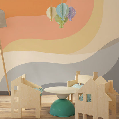 Kids-Mundo abstract swirl wall mural adding warm, playful pattern to a playroom
