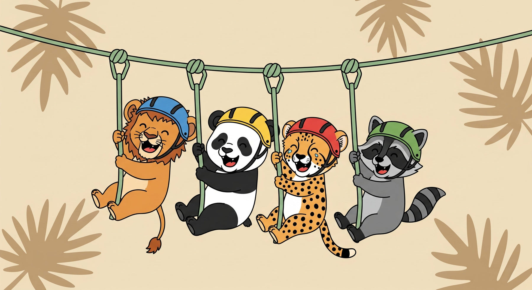 Detailed adventure animals mural wallpaper design pattern showing safari friends with helmets by Kids-Mundo