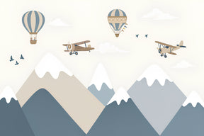 Detailed adventure sky mural wallpaper design pattern with balloons and mountains by Kids-Mundo
