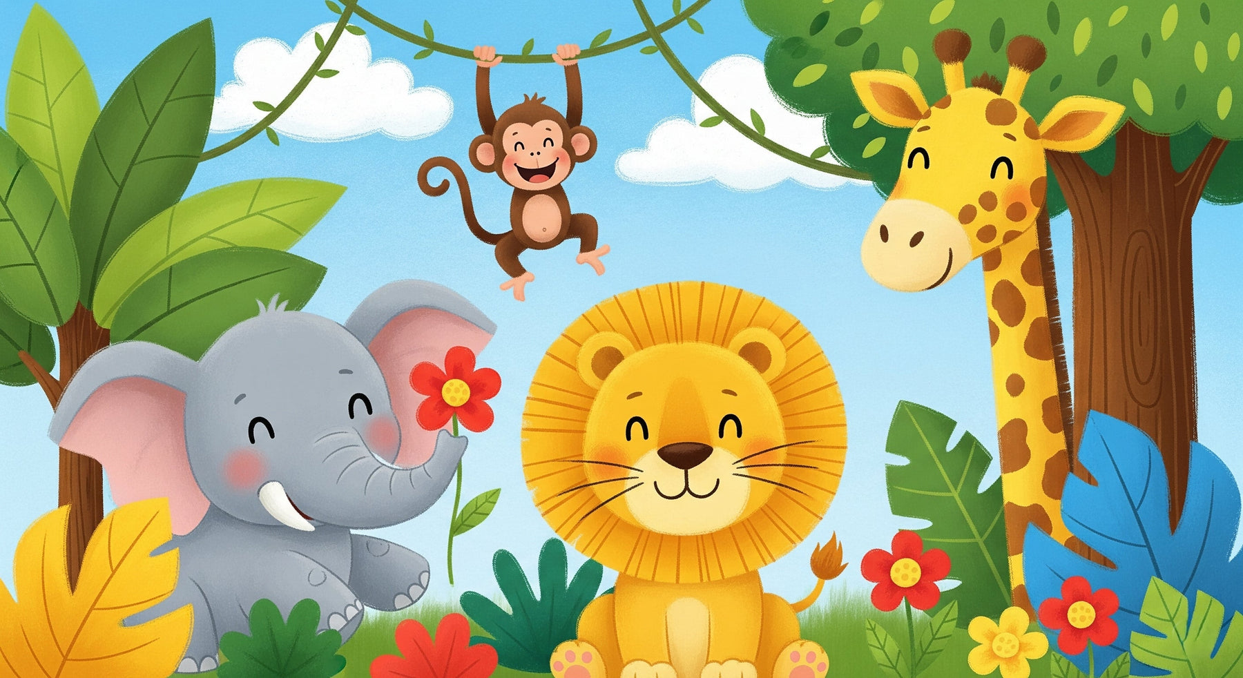 Detailed African animals mural wallpaper design pattern showing safari creatures by Kids-Mundo