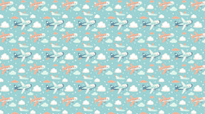 Detailed airplane mural wallpaper design pattern showing colorful planes and clouds by Kids-Mundo