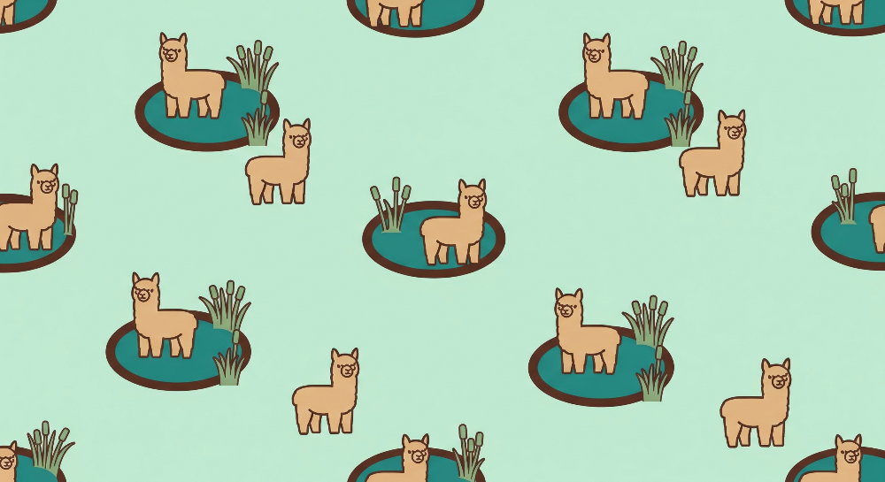 Playful Alpacas by the Pond Wall Mural