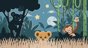 Detailed animal adventure mural wallpaper design pattern with lion, koala and monkey by Kids-Mundo