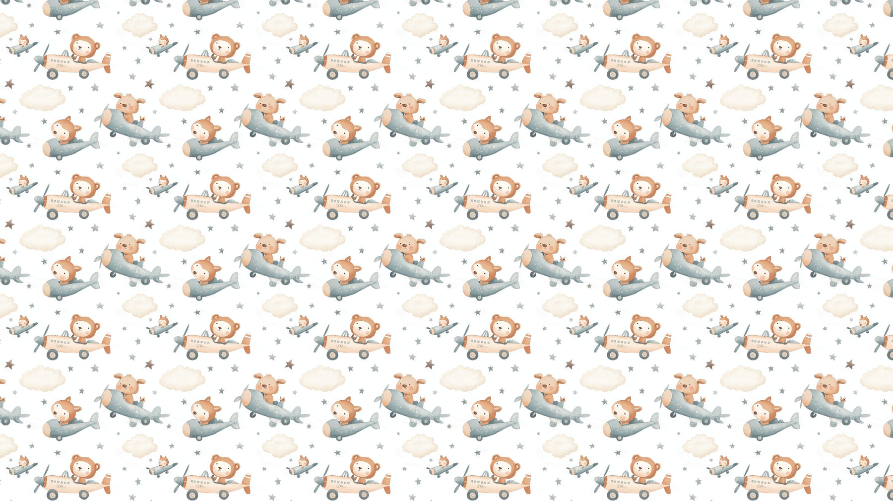 Detailed animal airplane mural wallpaper design pattern showing flying creatures and stars by Kids-Mundo
