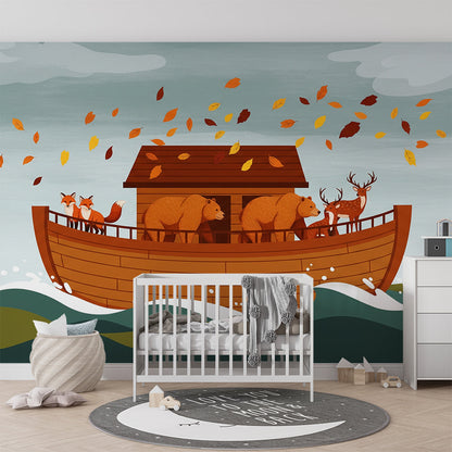 Kids-Mundo animal ark wall mural bringing adventure to a bright children's playroom