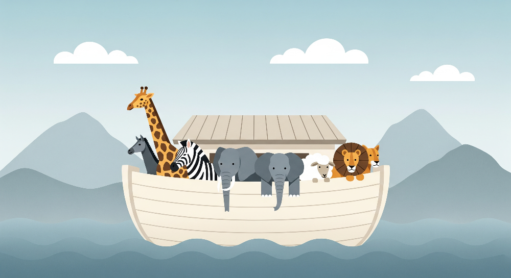Giraffe, Elephant and Friends Ark Boat Wall Mural