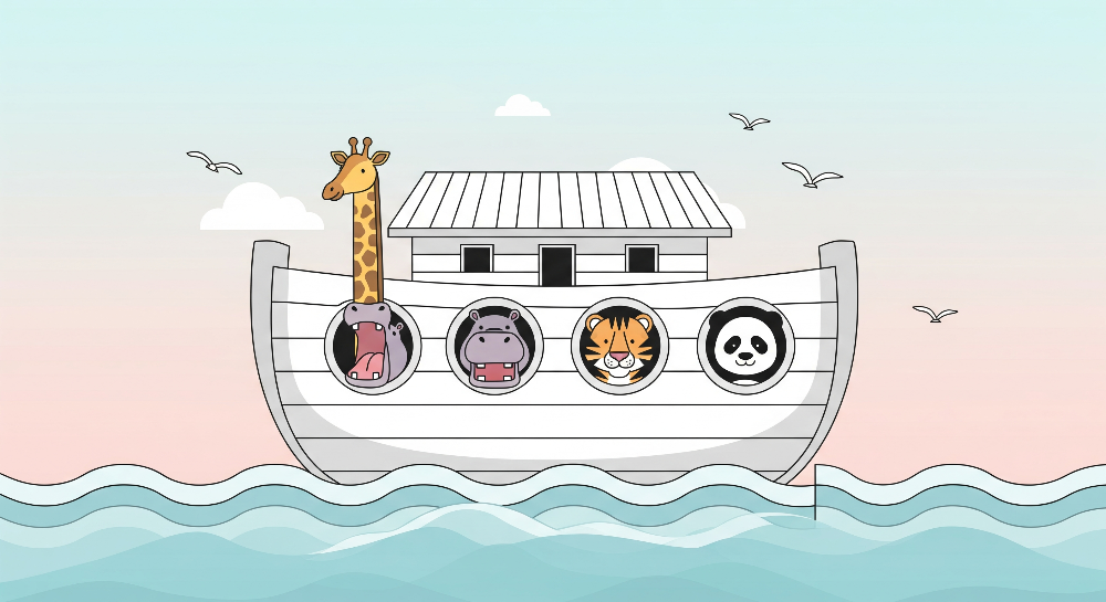 Hippo, Giraffe, Tiger and Panda Ark Wall Mural