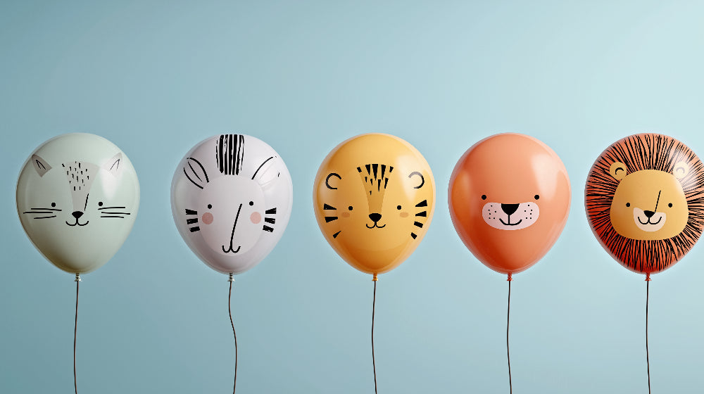 Detailed animal balloon mural wallpaper design pattern showing colorful floating animals by Kids-Mundo