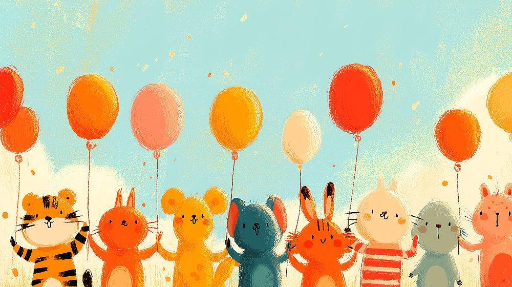 Detailed animal balloon mural wallpaper design pattern showing cute characters by Kids-Mundo