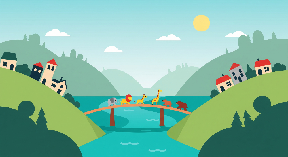 Animals Crossing the Bridge Wall Mural