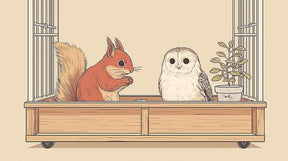 Detailed animal cage mural wallpaper design pattern showing squirrel and owl by Kids-Mundo