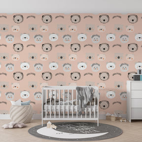 Adorable bears and lions wallpaper creating cozy children's bedroom atmosphere