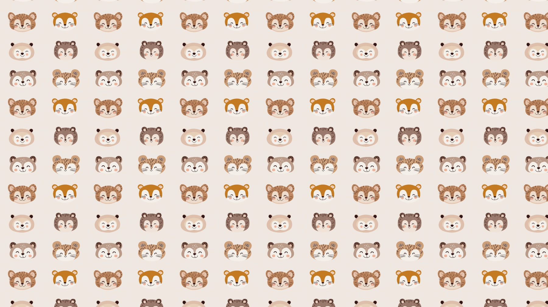 Detailed animal faces mural wallpaper design pattern with bears and woodland creatures by Kids-Mundo