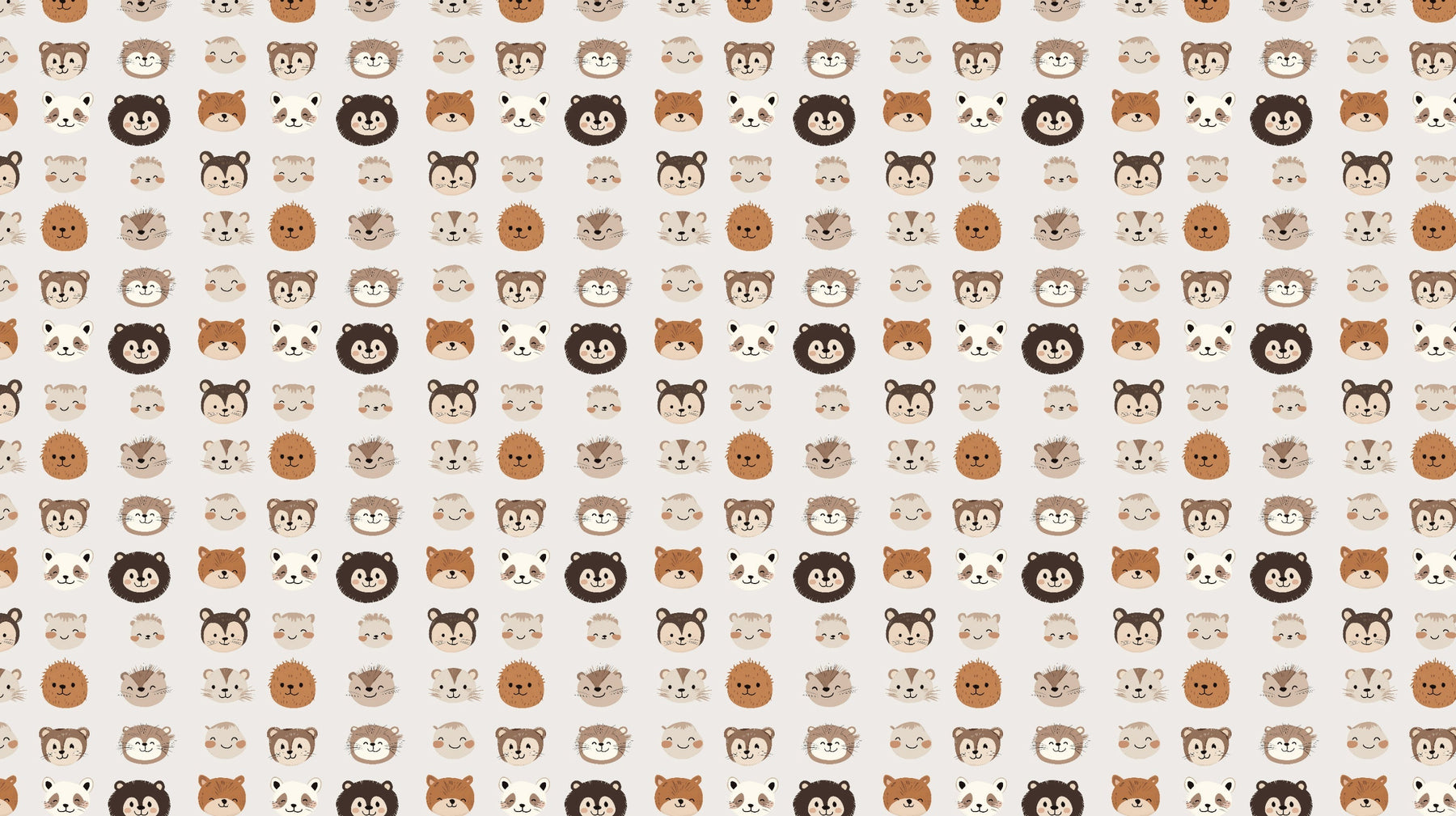 Detailed animal faces mural wallpaper design pattern showing adorable woodland creatures by Kids-Mundo
