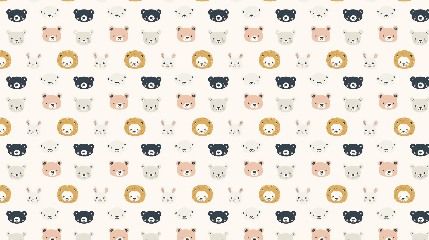 Detailed animal faces mural wallpaper design pattern showing colorful animal heads by Kids-Mundo