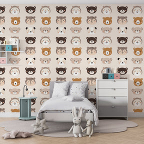 Cute animal cartoon wallpaper transforming kids playroom with gentle characters